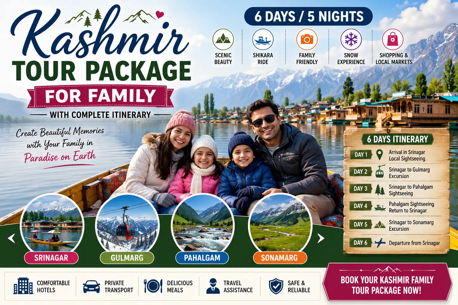 Kashmir Tour Package for Family with Complete Itinerary – A Perfect Family Holiday Guide