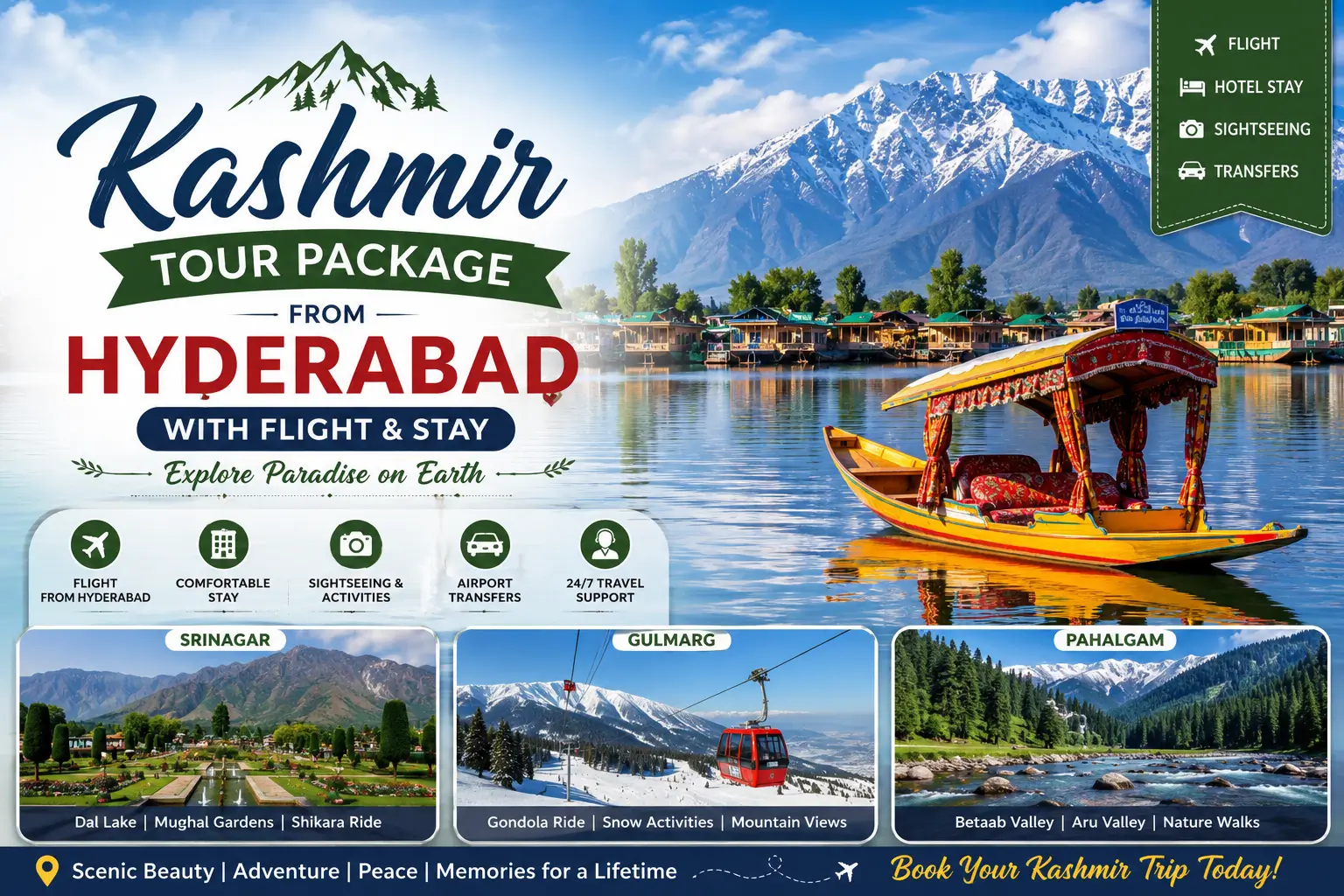 Kashmir Tour Package from Hyderabad with Flight & Stay – Explore Paradise with a Perfect Holiday Plan