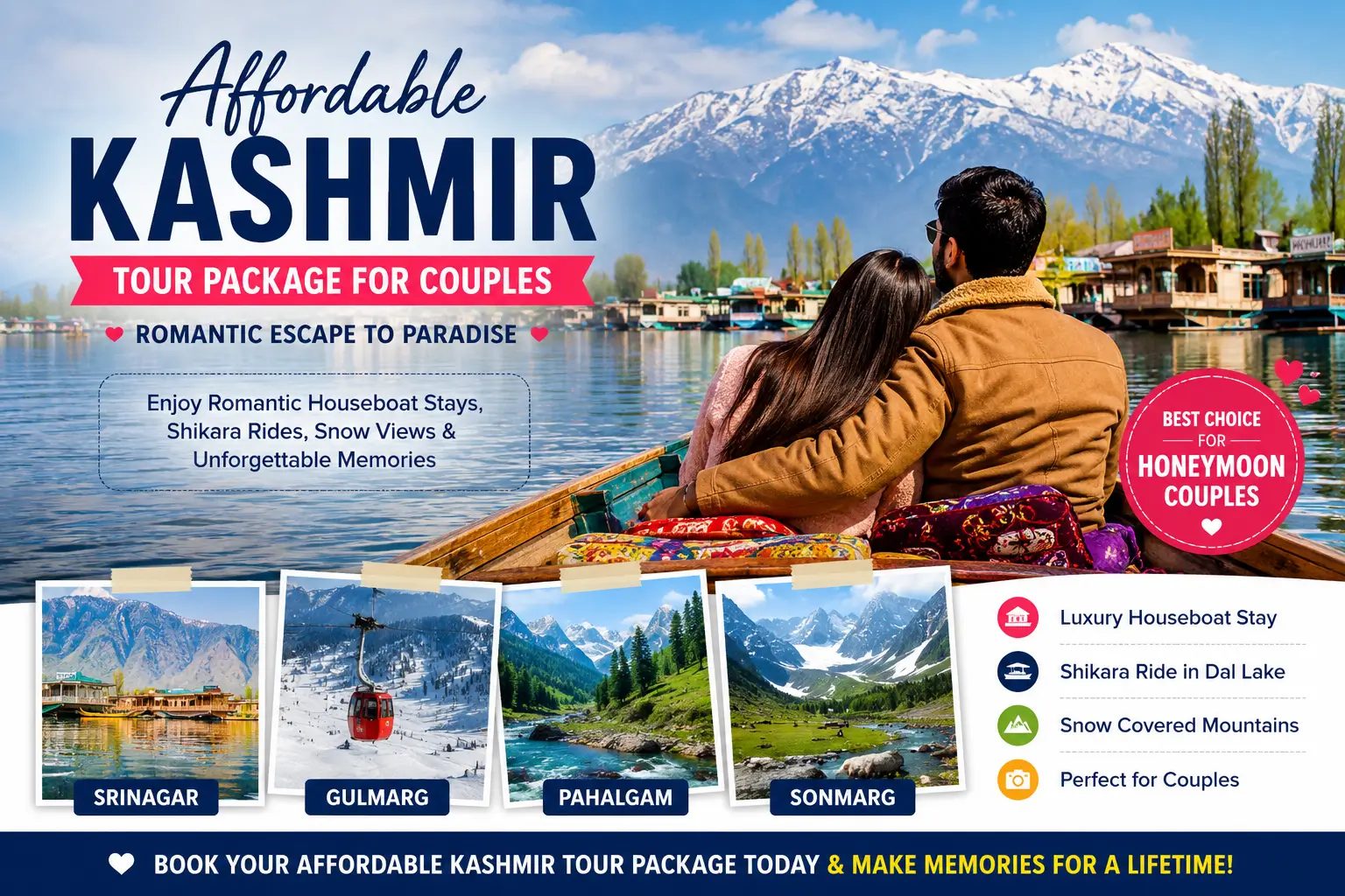 Affordable Kashmir Tour Package for Couples – A Romantic Escape to Paradise