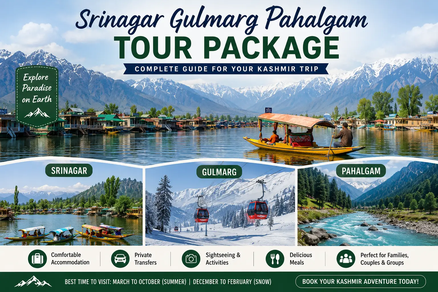 Srinagar Gulmarg Pahalgam Tour Package Complete Guide